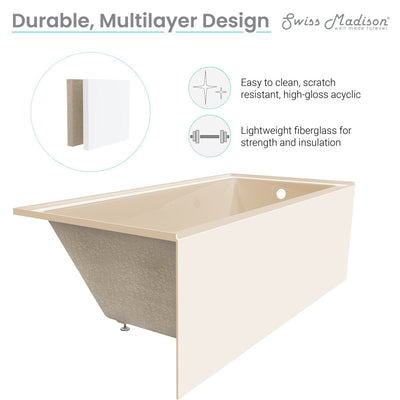 Swiss Madison Voltaire 54" x 30" Right-Hand Drain Alcove Bathtub with Apron in Bisque SM-AB550BQ