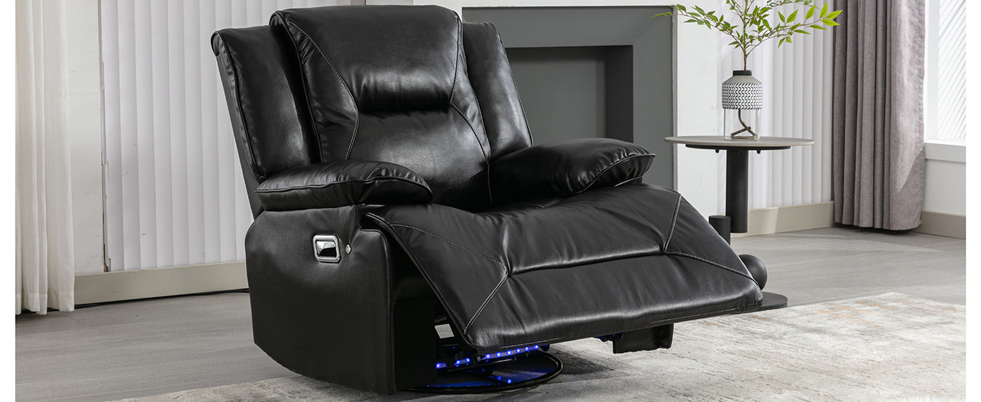 Home Theater Recliner Set Manual Recliner Chair with a LED Light Strip Two Built-in Cup Holders for Living Room,Bedroom, Black ,