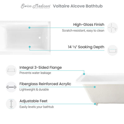 Swiss Madison Voltaire 60" x 30" Right-Hand Drain Alcove Bathtub SM-DB560