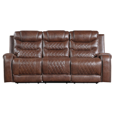 Luxurious Living Room Furniture 2pc Power Reclining Sofa Set Brown Breathable Faux Leather Upholstery Center Drop-Down Cup Holders, Power Outlets, USB Ports, Diamond Pattern Stitching