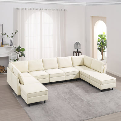 Oversized Modular Sectional Sofa ,9 Seater Sofa with Storage Seat for Living Room, Beige