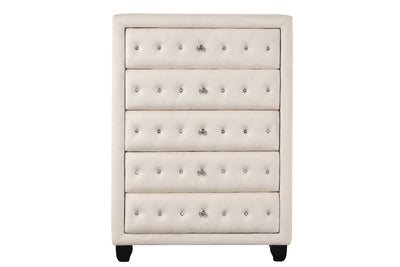 Sophia Crystal Tufted Full 5 Pc Vanity Bedroom Set Made with Wood in Cream