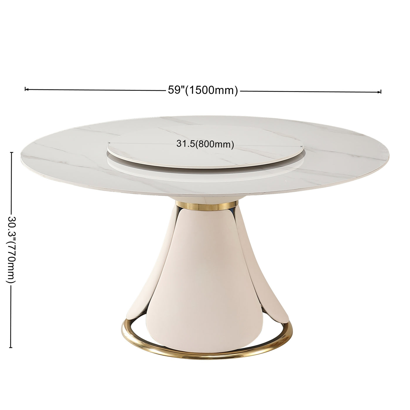 59.05"Modern Sintered stone dining table with 31.5" round turntable with 6pcs Chairs.