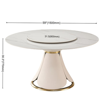 59.05"Modern Sintered stone dining table with 31.5" round turntable with 6pcs Chairs.