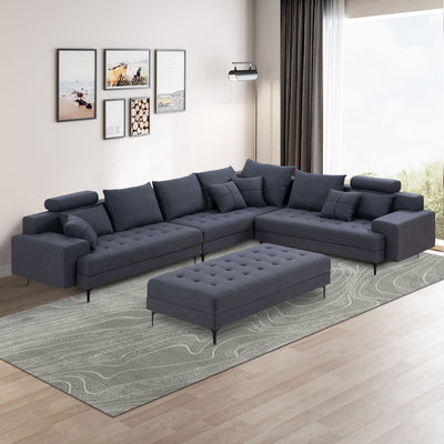 Dark Grey Sectional Sofa Couch,144'' Wide Reversible L-Shaped Sofa Couch Set  with Ottoman for Living Room Apartment Home Hotel