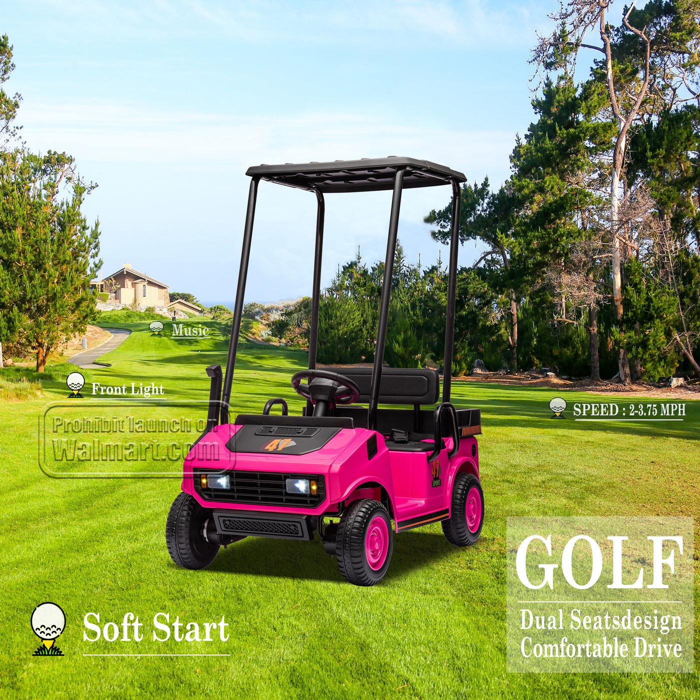 Pink,12V,Ride On Toy for Kids Ages 3+,12V4.5AH, Golf Maintenance Cart with Roof, Outdoor/Off road/Electric Car, Wide Big Seat, with 2.4G Remote Control, Ceiling, High/Low Speed, Gift for Boys Girls