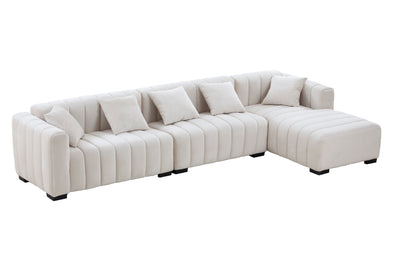 L-Shape Sectional Sofa with Deep Tufted Velvet Upholstered Right Chaise Modular Sofa  beige