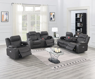 Power Motion Sofa 1pc Contemporary Charcoal Color Gel Leatherette Storage Arms w Cup Holder Living Room Furniture