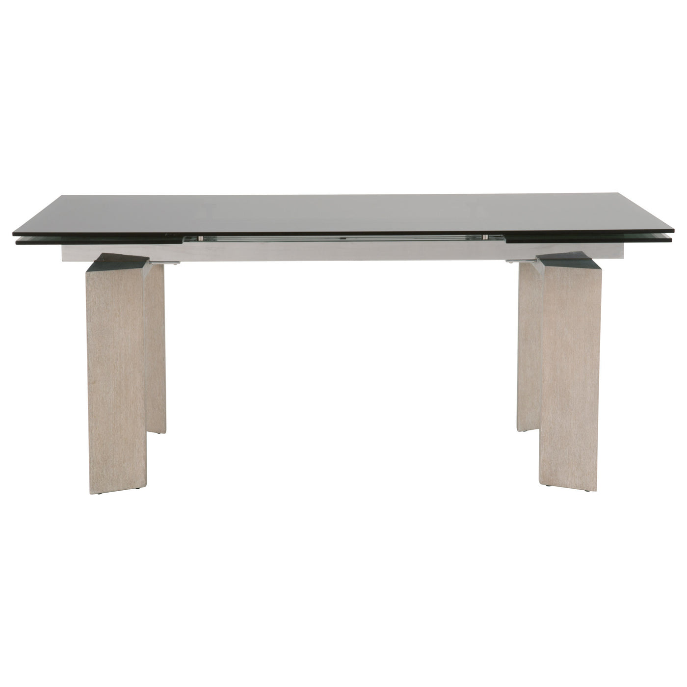 Tempered Glass Top Extendable Dining Table with Double Pedestal Base, Gray