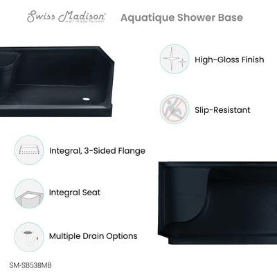 Swiss Madison Aquatique 60" x 32" Right Drain, Shower Base in Matte Black SM-SB538MB