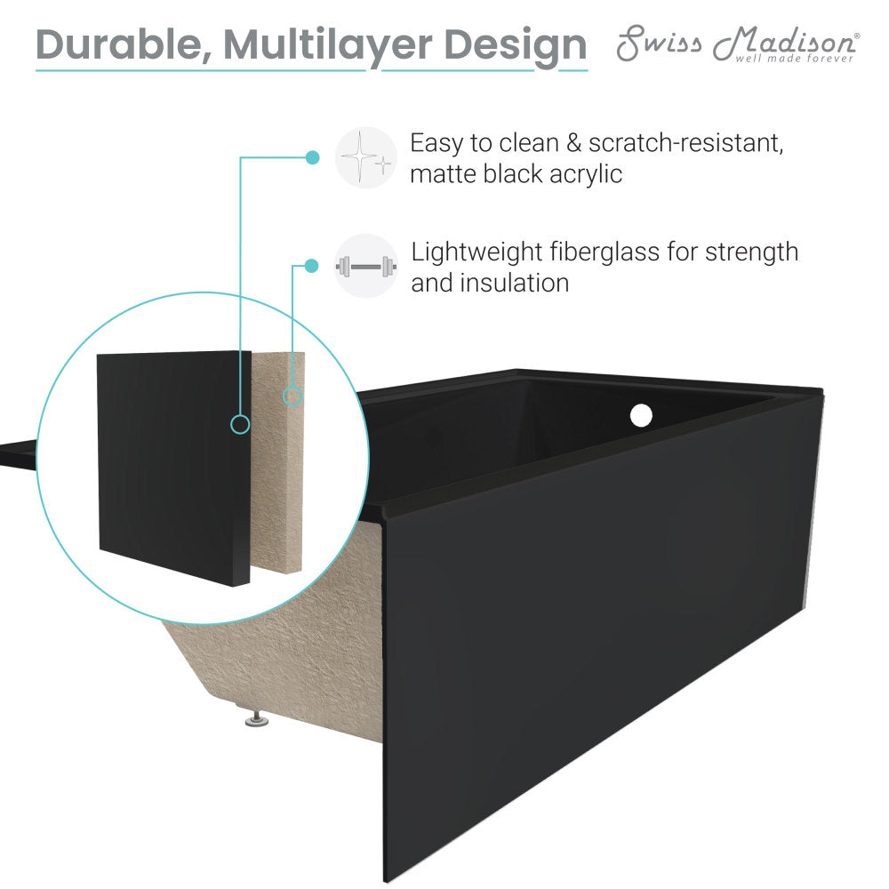 Swiss Madison Voltaire 60" x 30" Left-Hand Drain Alcove Bathtub with Apron in Matte Black SM-AB541MB