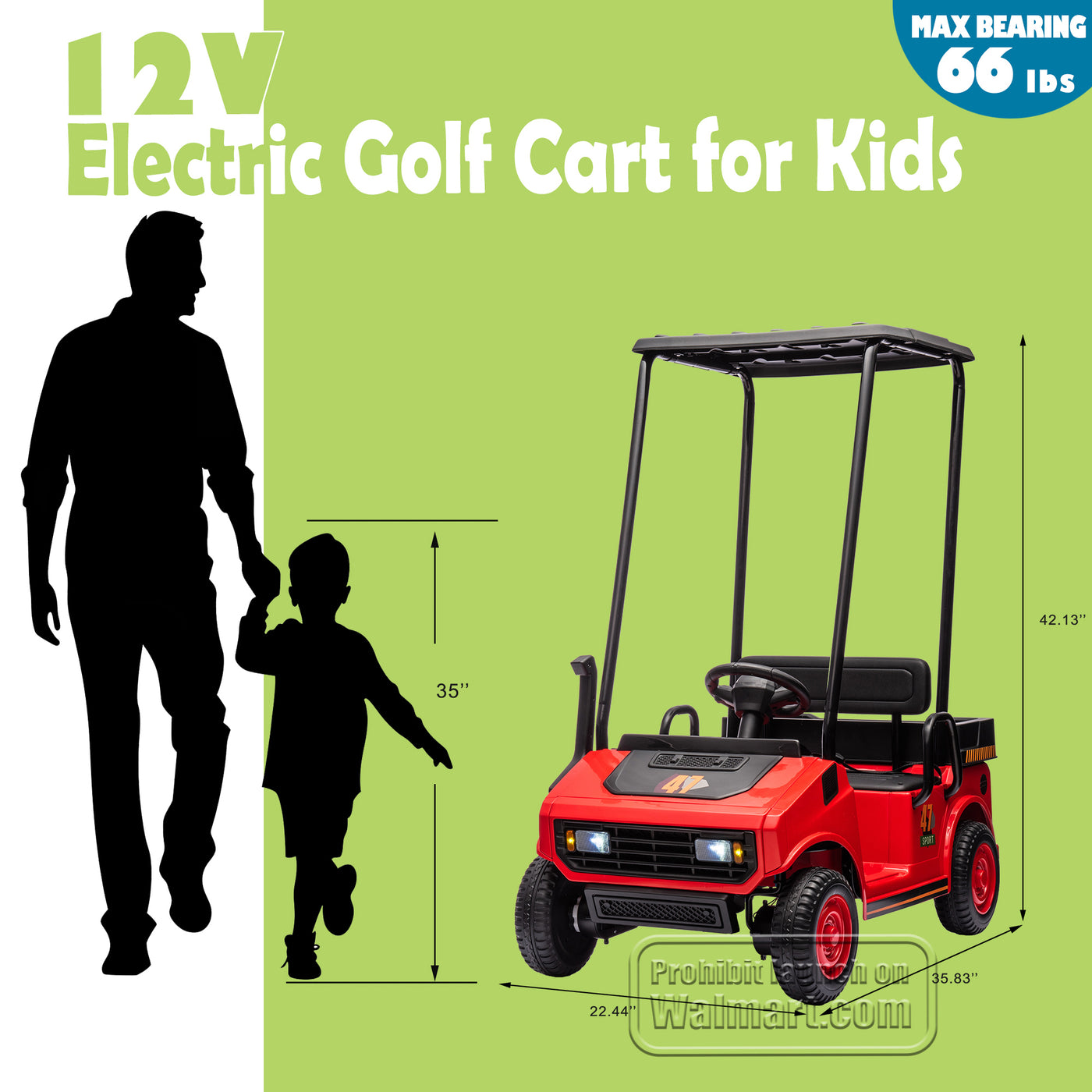 Red,12V,Ride On Toy for Kids Ages 3+,12V4.5AH, Golf Maintenance Cart with Roof, Outdoor/Off road/Electric Car, Wide Big Seat, with 2.4G Remote Control, Ceiling, High/Low Speed, Gift for Boys Girls