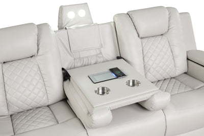 Benz LED & Power Recliner 2 PC Made With Faux Leather in Ice