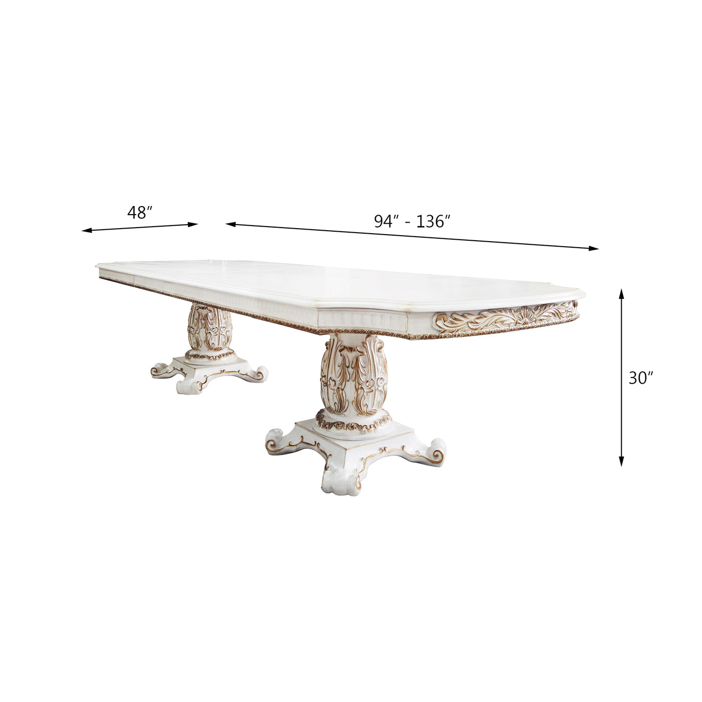 ACME Vendom Dining Table w/Double Pedestal, Antique Pearl Finish DN01346