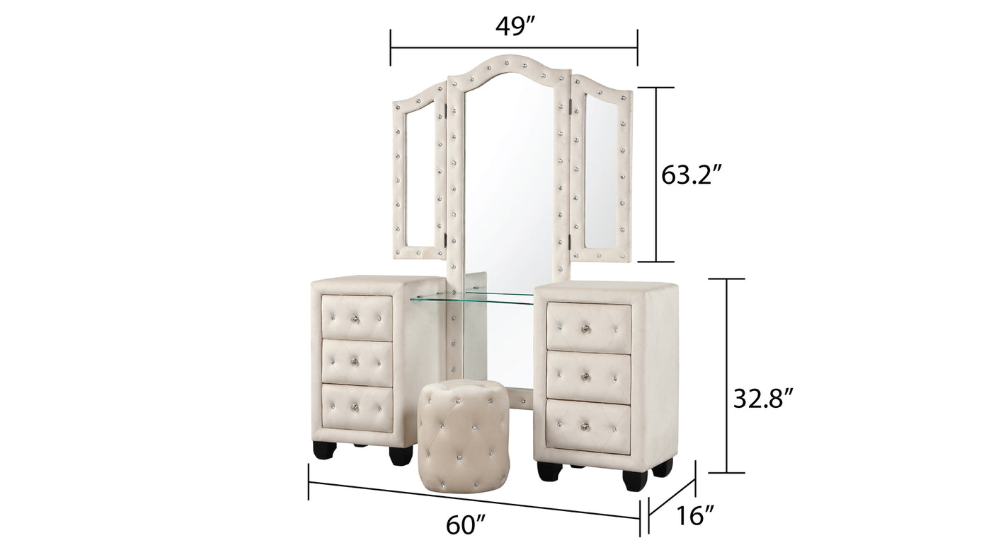 Hazel Modern Style Queen 5PC Vanity Bedroom Set with USB Ports & Made with Wood in Cream