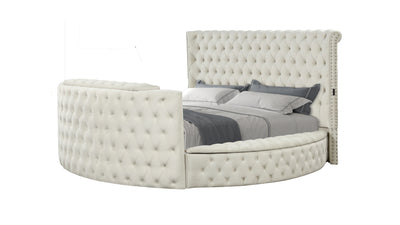 Maya Modern Style Crystal Tufted King Bed  Made with wood in Cream