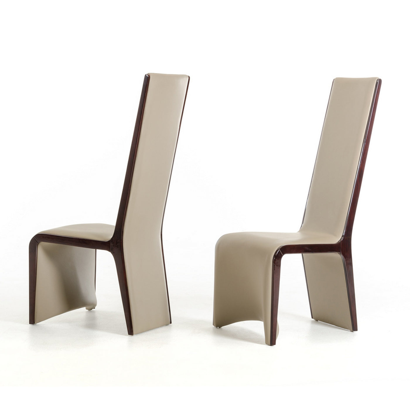 Wood Dining Chair, Long Tilted Back, Set of 2, Ebony Brown, Taupe Gray