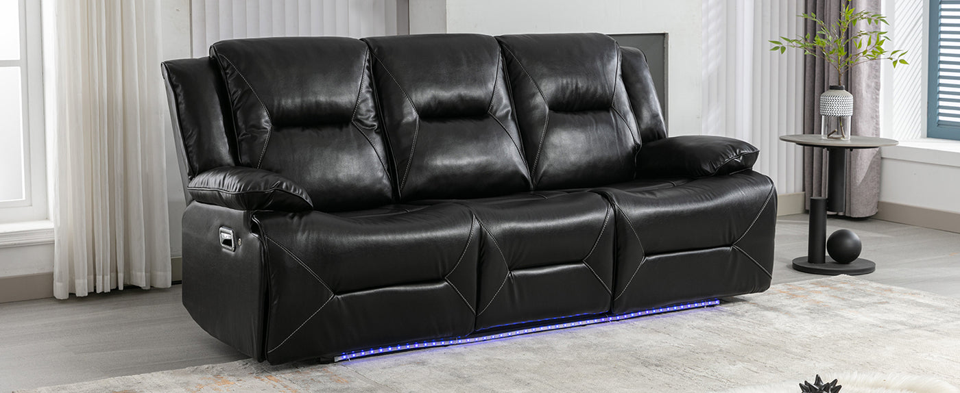 Home Theater Recliner Set Manual Recliner Chair with a LED Light Strip Two Built-in Cup Holders for Living Room,Bedroom, Black ,