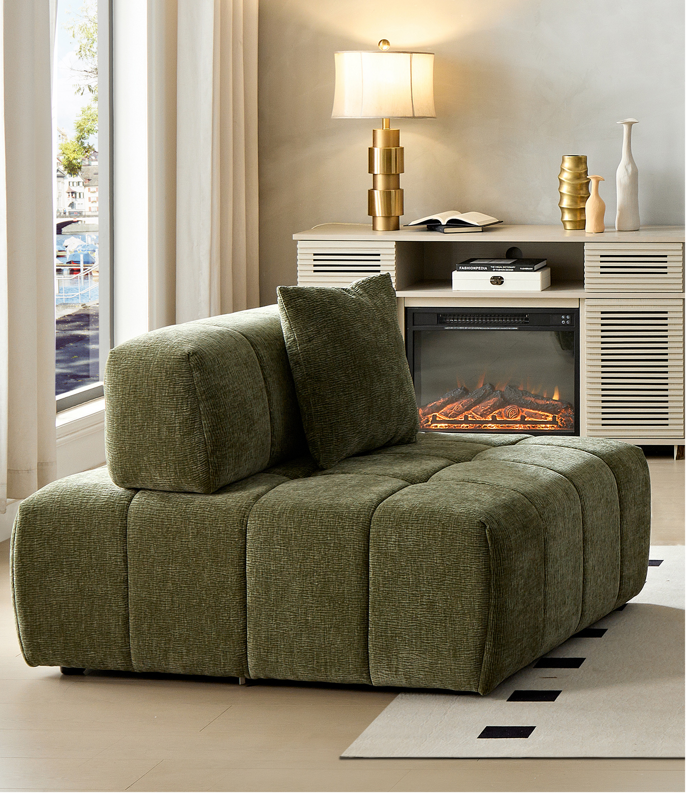 WKS3  Piano key combination sofa, 2 single seats plus 1 luxury cloth sofa, Green