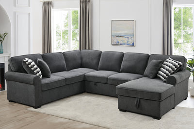 117" Oversized Sectional Sofa with Storage Chaise, Rolled Arms U Shaped Sectional Couch ,Removable Soft Backrest Cushions, with 4 Throw Pillows for Large Space Dorm Apartment,Dark Gray