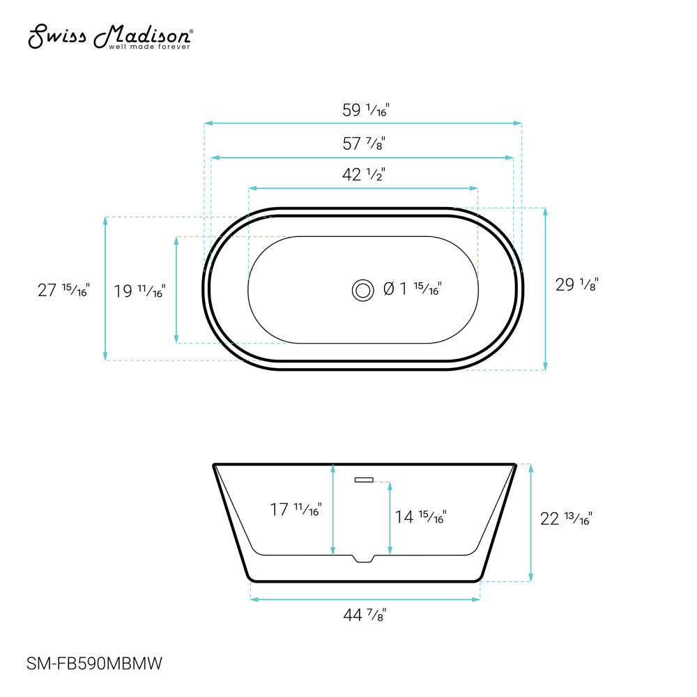 Swiss Madison Claire 60" Freestanding Bathtub Matte Black and Matte White SM-FB590MBMW