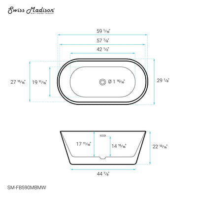 Swiss Madison Claire 60" Freestanding Bathtub Matte Black and Matte White SM-FB590MBMW