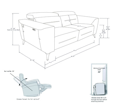 Global United Top Grain Italian Leather Sofa with Power Recliner