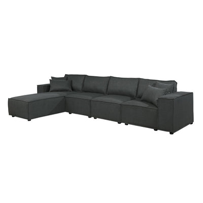 Kode 132 Inch Modular Sofa with Reversible Chaise and Pillows, Dark Gray