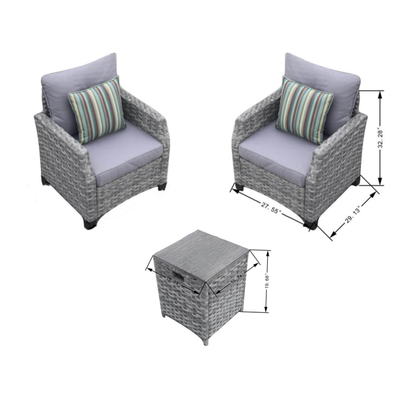 Direct Wicker Replacement Parts for Outdoor Patio Fire Pit Set in Gray