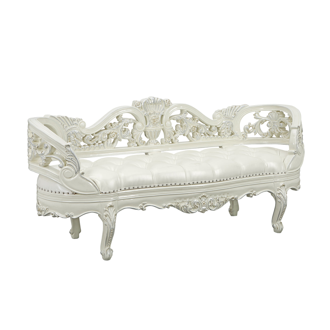 ACME Adara BENCH Pearl White PU & Antique White Finish BD01253