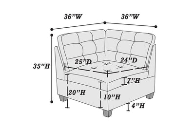 Living Room Furniture Antique Grey Modular Sectional 7pc Set Breathable Leatherette Tufted Couch 2x Corner Wedge 3x Armless Chairs and 2x Ottoman L-Shaped