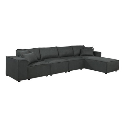 Kode 132 Inch Modular Sofa with Reversible Chaise and Pillows, Dark Gray