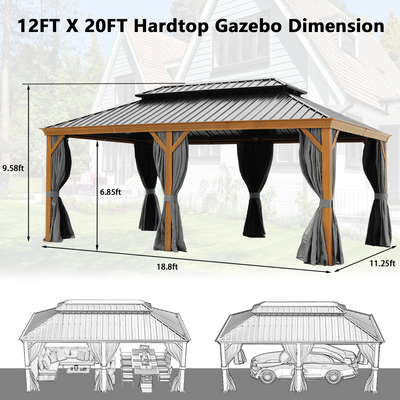 12X20ft Galvanized Steel Gazebos with Netting & Curtains