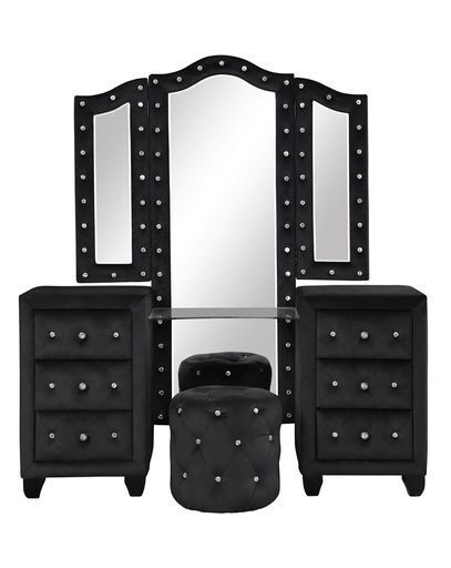 Hazel Queen 4 Pc Vanity Bedroom Set Made With Wood In Black Color