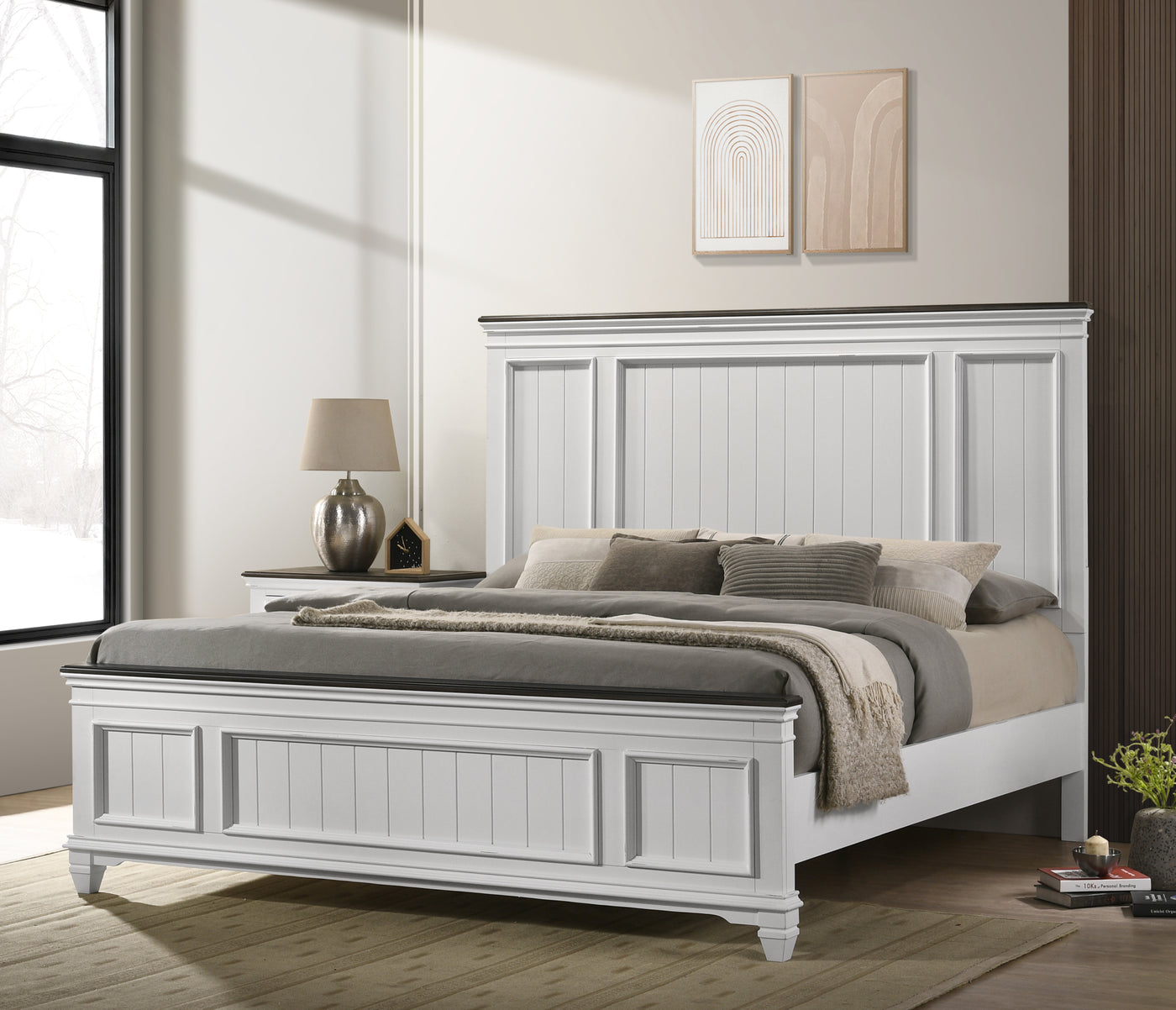 Clelane Wood Bedroom 5 piece Set with Shiplap Panel King Bed, Dresser, Mirror, Nightstand, and Chest