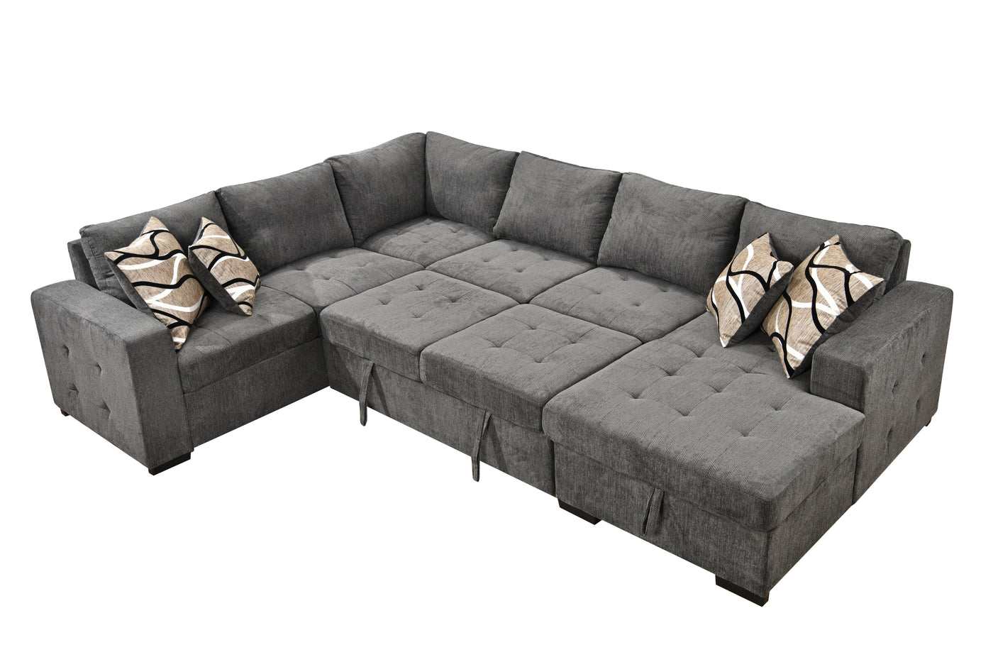 123" Oversized Sectional Sofa with Storage Chaise, U Shaped Sectional Couch with 4 Throw Pillows for Large Space Dorm Apartment. Charcoal Grey