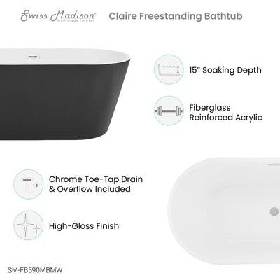 Swiss Madison Claire 60" Freestanding Bathtub Matte Black and Matte White SM-FB590MBMW