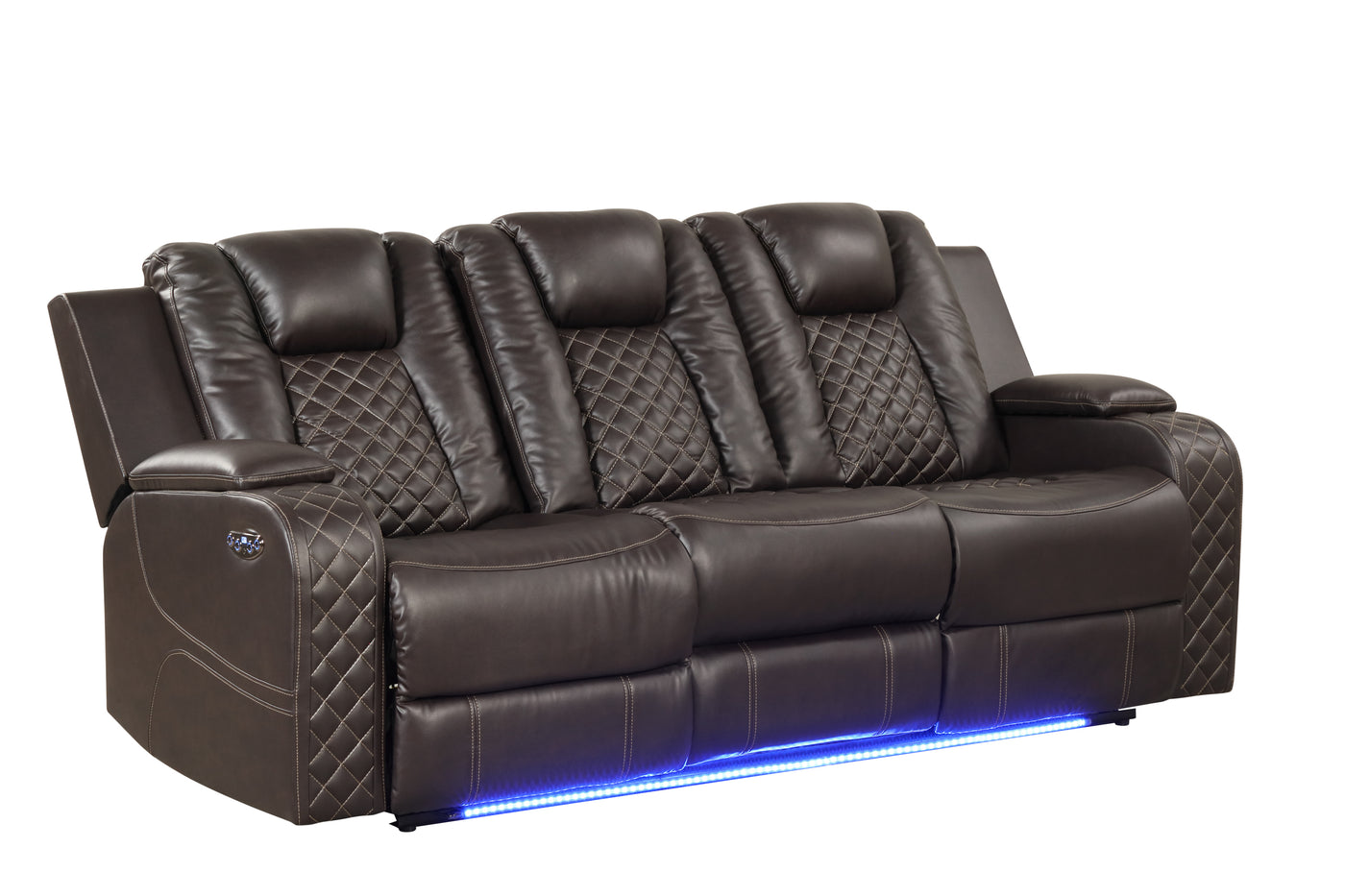 Benz LED & Power Reclining Sofa Made With Faux Leather in Brown