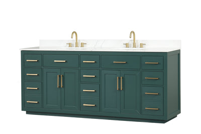 84" Bathroom Vanity with Double Sink, Modern Bathroom Vanity Set with Soft-Close Cabinet and 9 Drawers, Solid Wood Bathroom Storage Cabinet with Countertop and Backsplash, Green