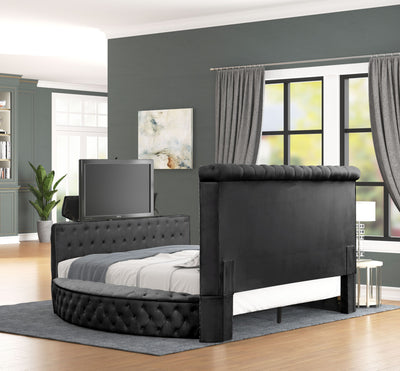 Maya Crystal Tufted Queen 4 Pc Vanity Bedroom Set Made with Wood in Black