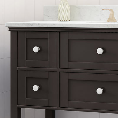 49'' Bathroom Vanity with Marble Top & Ceramic Sink, Open Shelf, 5 Drawers, Brown