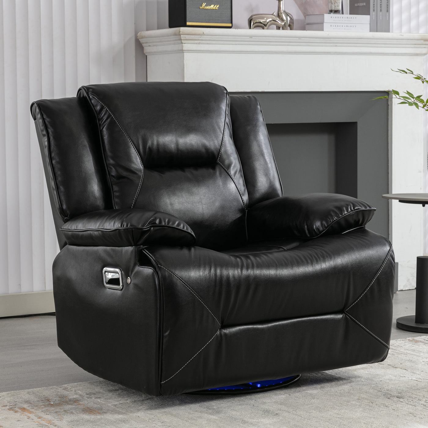 Home Theater Recliner Set Manual Recliner Chair with a LED Light Strip Two Built-in Cup Holders for Living Room,Bedroom, Black ,