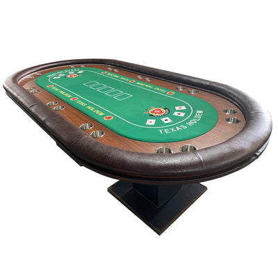 INO Design 96" Premium 10 Player Oval Brown & Green Speed Cloth Texas Holdem Casino Poker Table with Dimmable LED Green