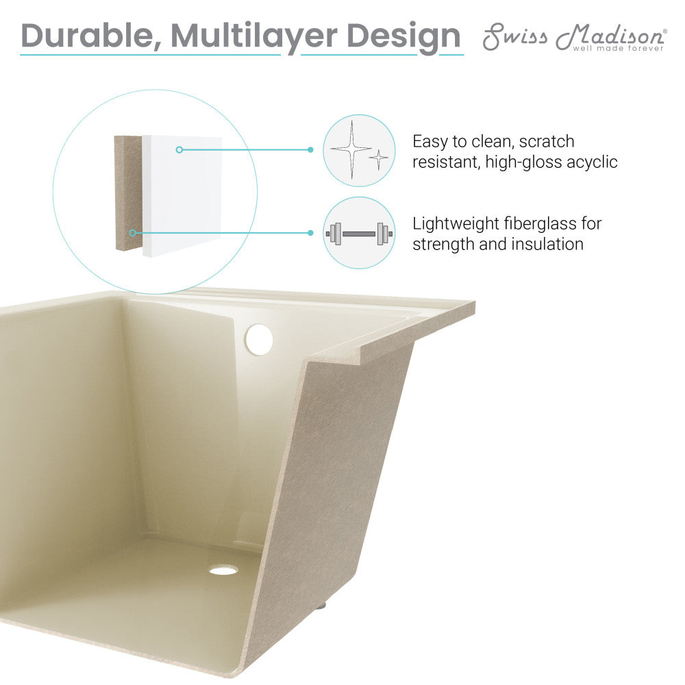 Swiss Madison Voltaire 48" x 32" Right-Hand Drain Alcove Bathtub in Bisque SM-DB562BQ