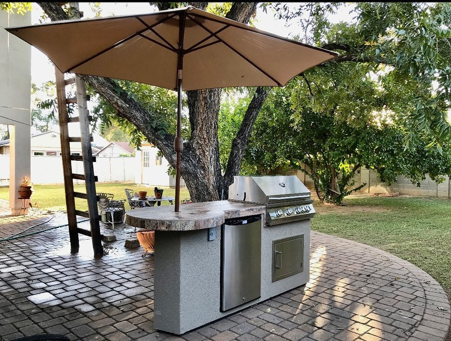 Kokomo Grills Maui 7'6" BBQ Island With 33" Round Bar on one end Led Lights and Built In BBQ_MAUI