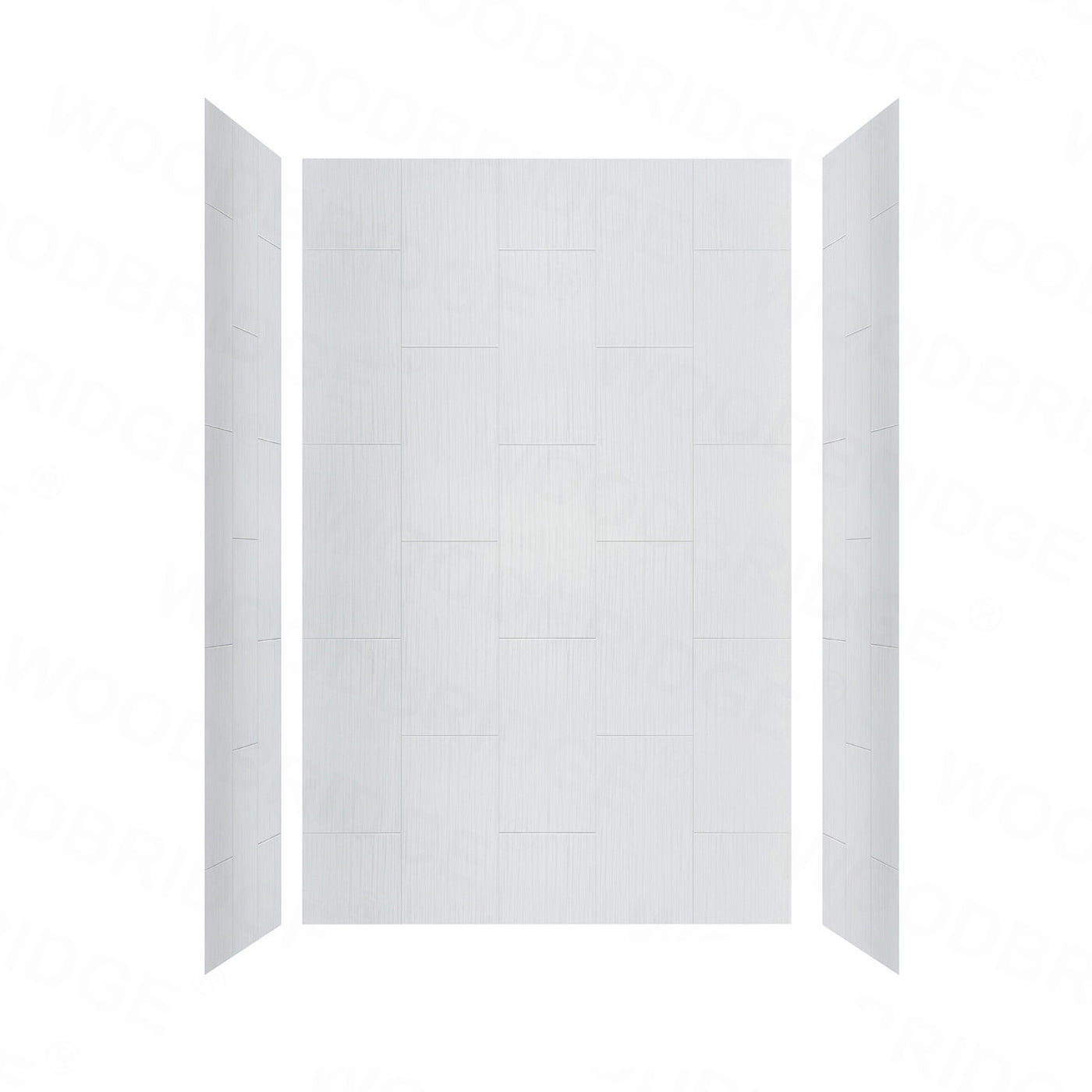 WOODBRIDGE Solid Surface 60" W x 96" H Tile Tub and Shower Wall Panel Surround, Quick Install, Cuttable, Stacked Block in a Staggered Vertical Pattern. Matte White Finish