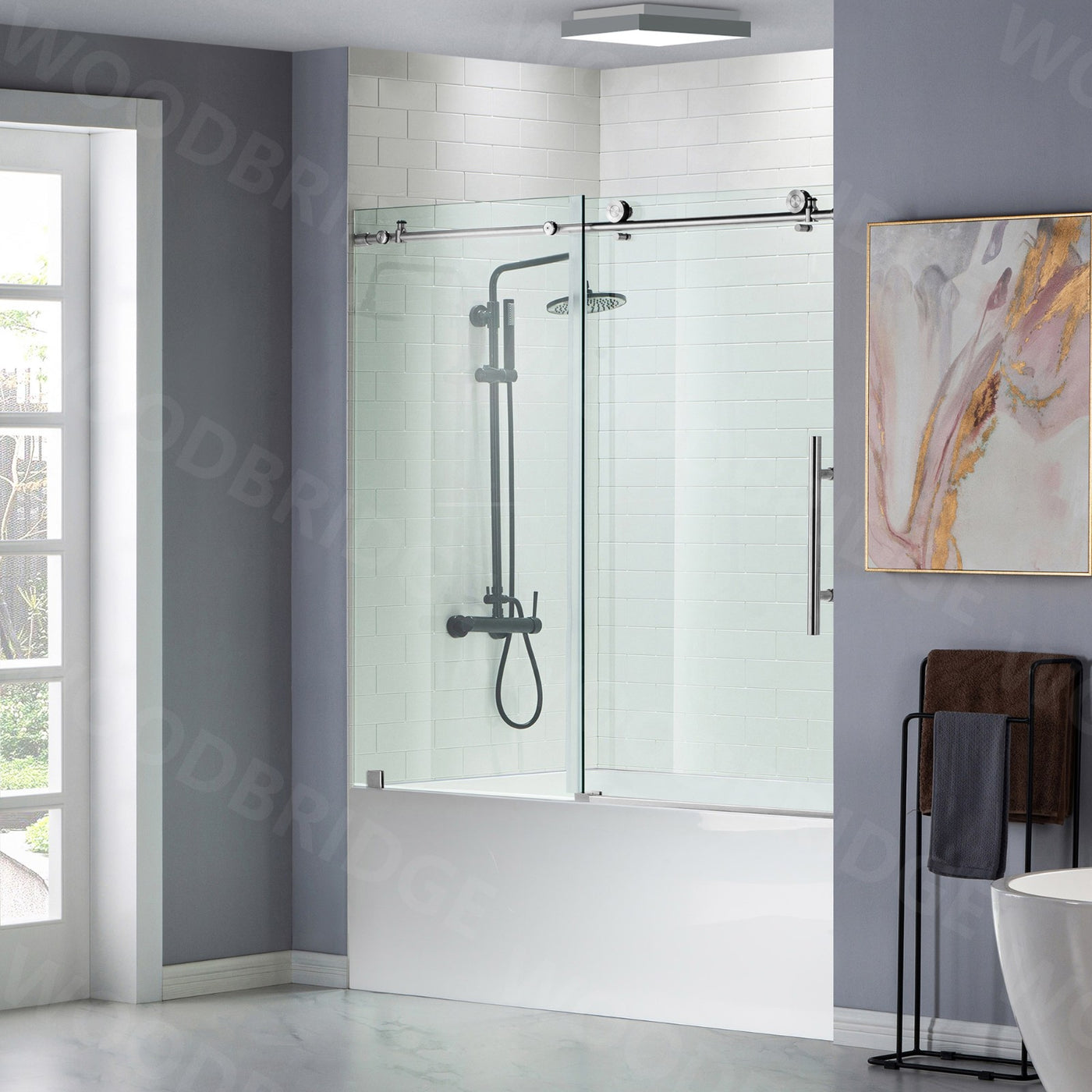 WOODBRIDGE Frameless Bathtub Shower Doors 56-60" Width x 62"Height with 3/8"(10mm) Clear Tempered Glass in Polished Chrome Finish,MBSDC6062-C