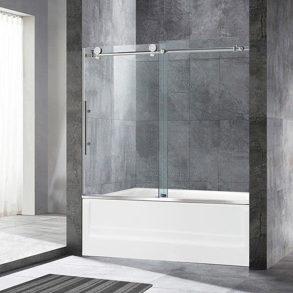 WOODBRIDGE Frameless Bathtub Shower Doors 56-60" Width x 62"Height with 3/8"(10mm) Clear Tempered Glass in Polished Chrome Finish,MBSDC6062-C