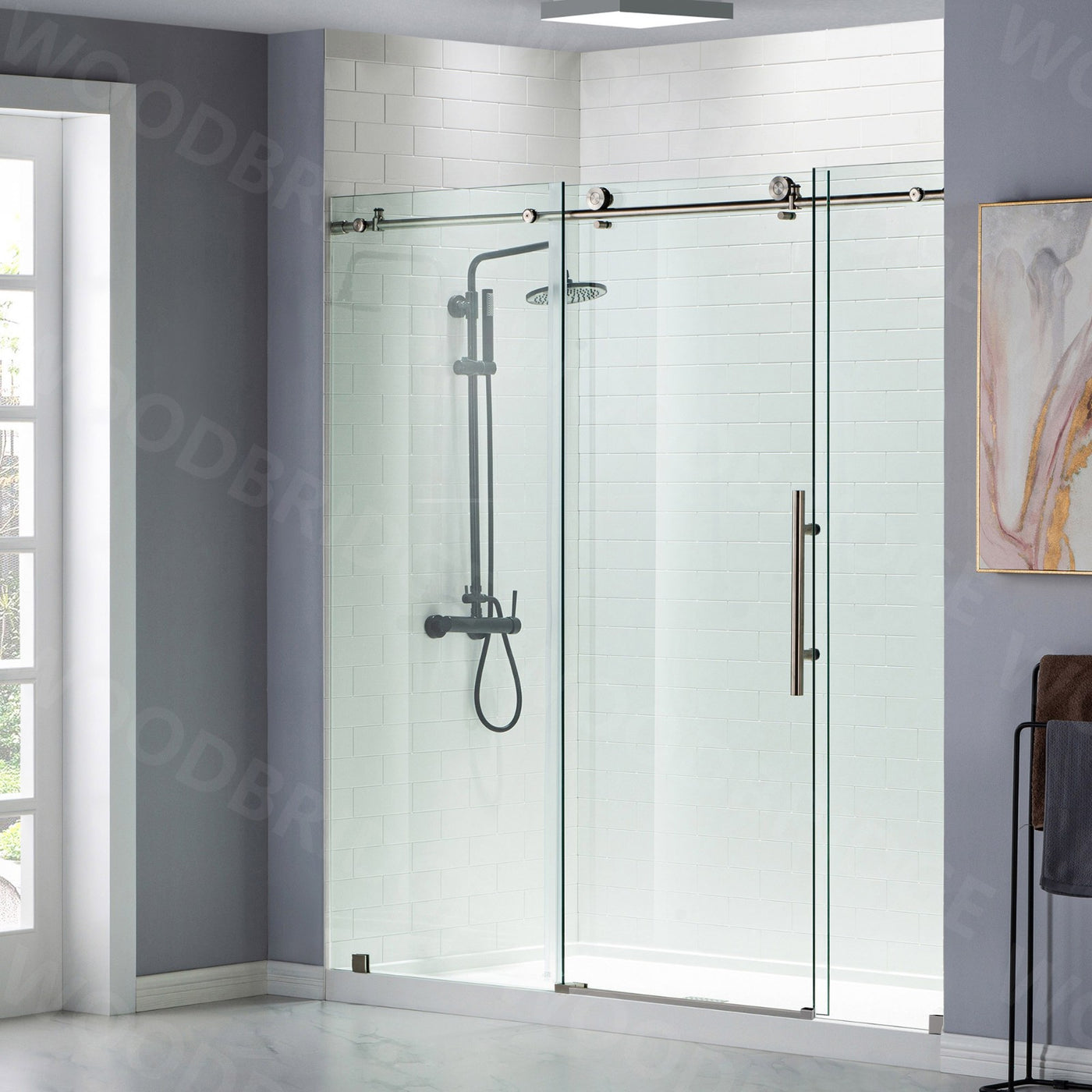 WOODBRIDGE Frameless Shower Doors 68-72" Width x 76"Height with 3/8"(10mm) Clear Tempered Glass in Brushed Nickel Finish,MBSDC7276-B