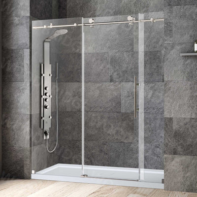 WOODBRIDGE Frameless Shower Doors 68-72" Width x 76"Height with 3/8"(10mm) Clear Tempered Glass in Brushed Nickel Finish,MBSDC7276-B